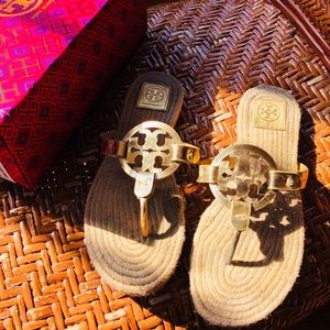 Tory Burch Gold Miller Espadrille Sandals